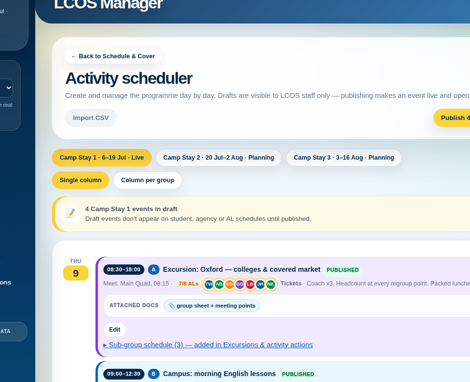 LCOS activity scheduler